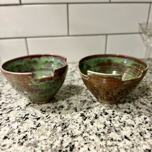Artisan Green and Brown Ceramic Bowls Only One Available
